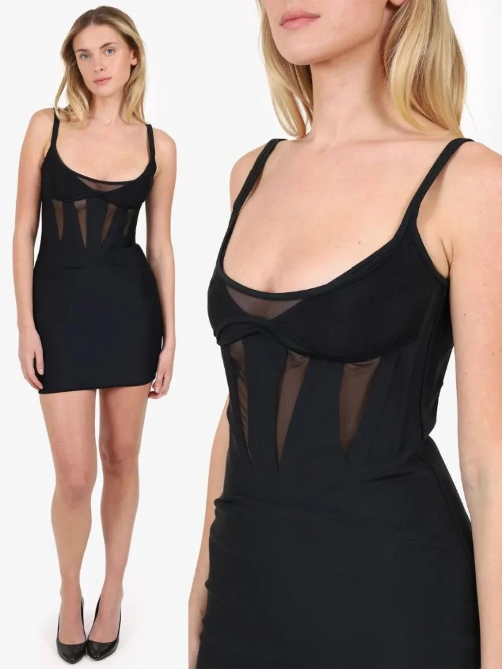 Mugler x H&M Corset Mini Dress Black Bodycon Sheer NWT Size S
